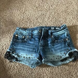 Miss Me shorts size 25 with rivets and black lace details.
